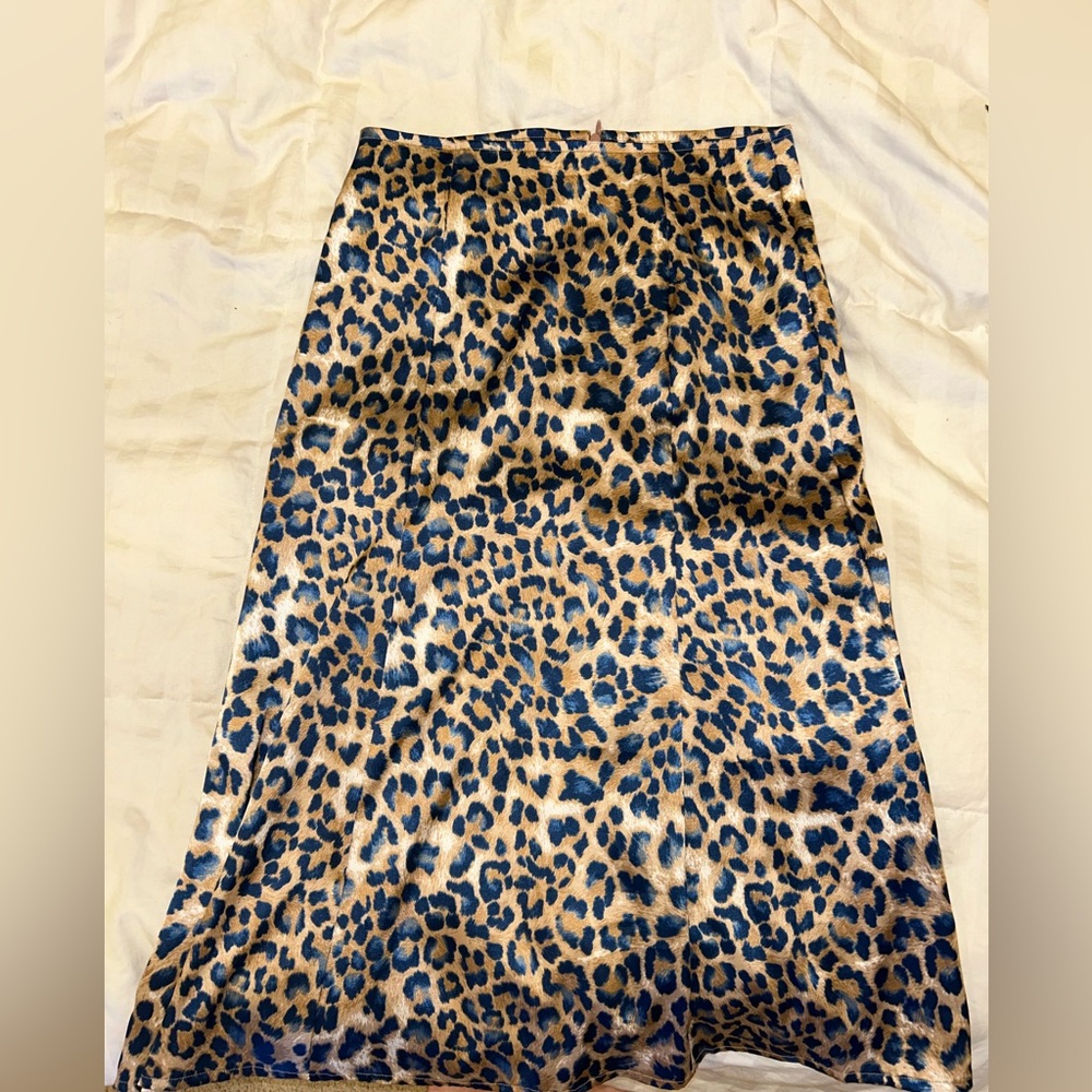 Satin, midi skirt, animal print, new with tags